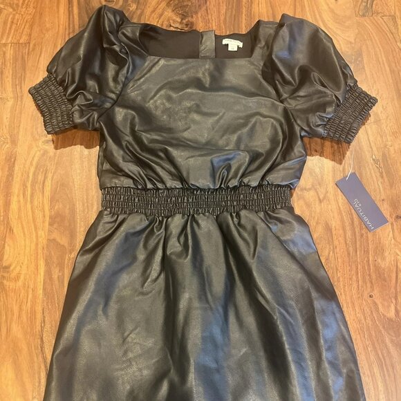 Habitual Kids Girls Dress Black Faux Leather Puff Sleeve Size 14 - Picture 3 of 8